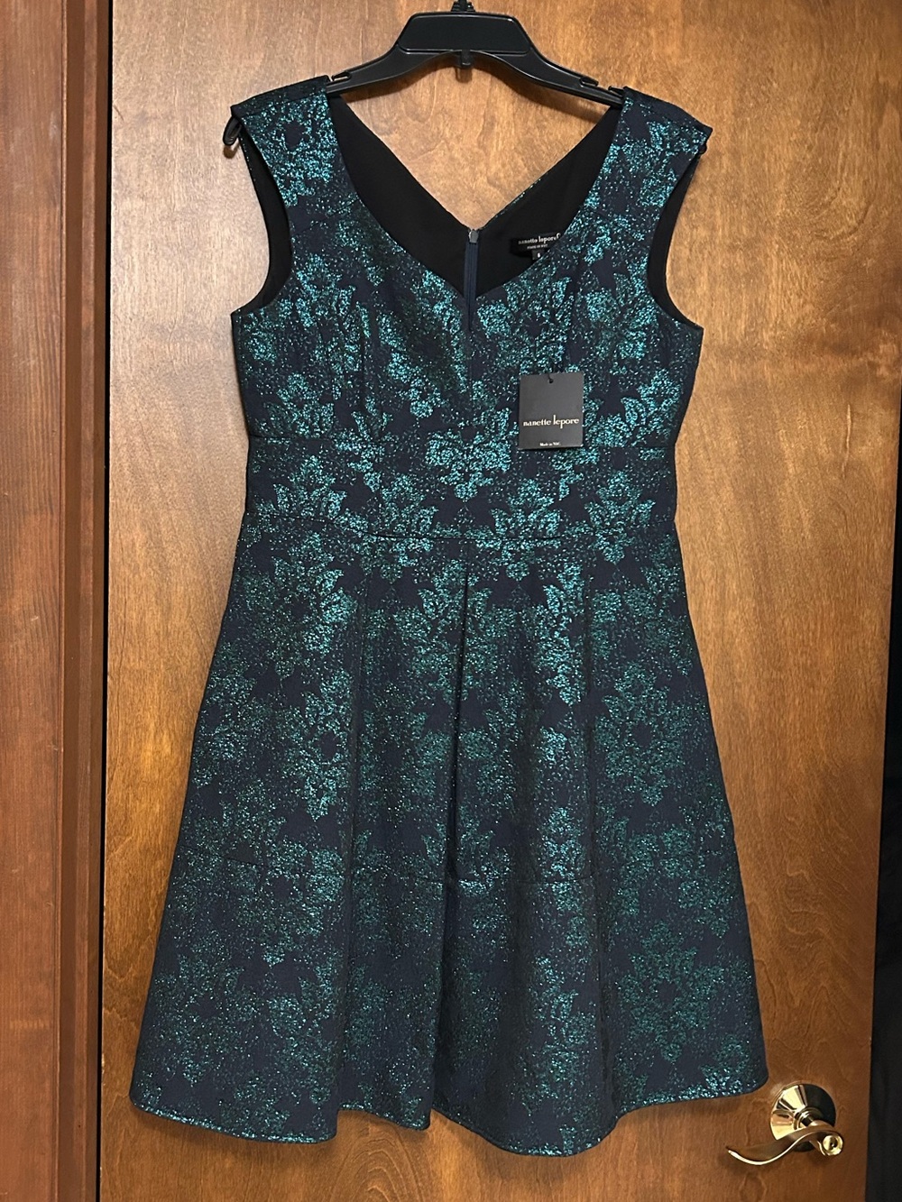 Nanette Lepore Brocade Dress Metallic Blue Teal Sparkle Floral Dress, Size 8 - Picture 2 of 16